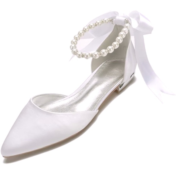 Shoes - Women’s Satin Pearls Flat Shoes!